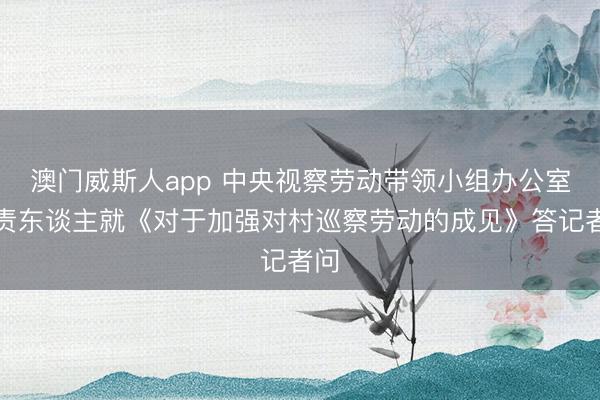 澳门威斯人app 中央视察劳动带领小组办公室负责东谈主就《对于加强对村巡察劳动的成见》答记者问